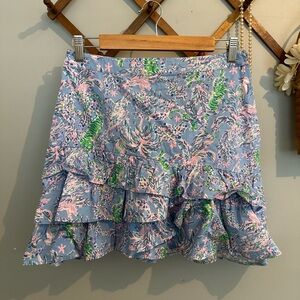 Lilly Pulitzer Rosalie Sz 4 “Peri the Turtle” Ruffled Floral Mini Skirt